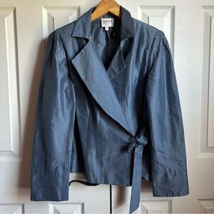 Armani Collezioni steel blue single button 100% silk blazer